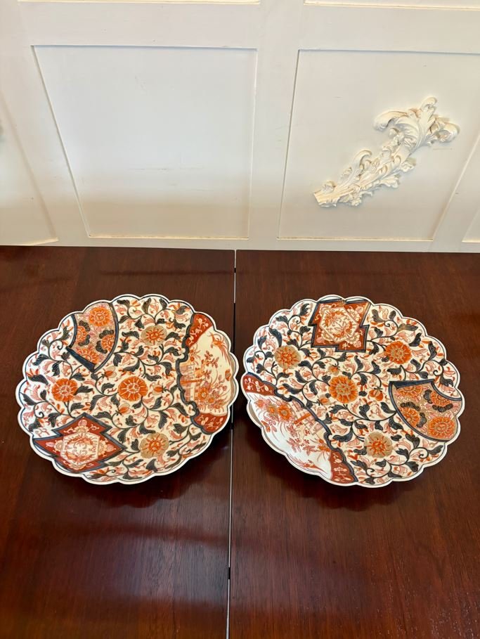 Quality Pair of Antique Japanese Hand Painted Imari Plates